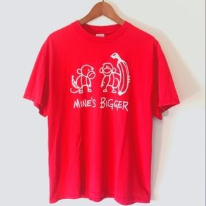 2000s Mine's Bigger Monkeys Funny Dirty Humor Graphic T-Shirt